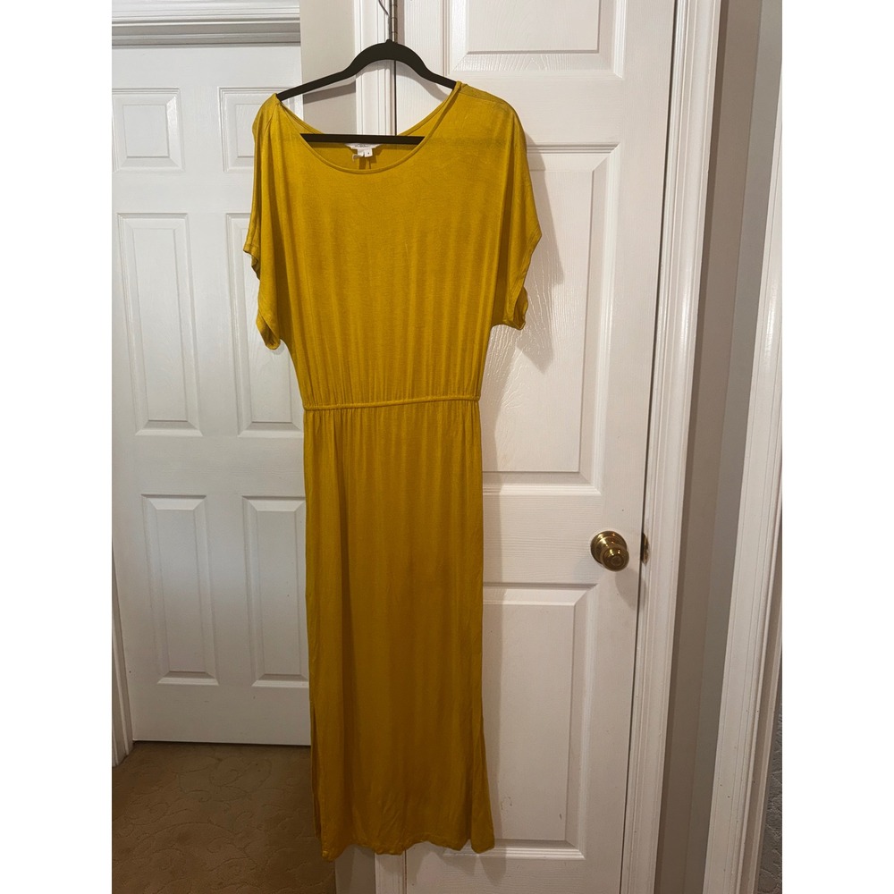Bcbgeneration Mustard Yellow Short Sleeve Elastic Waist Maxi Dress Small